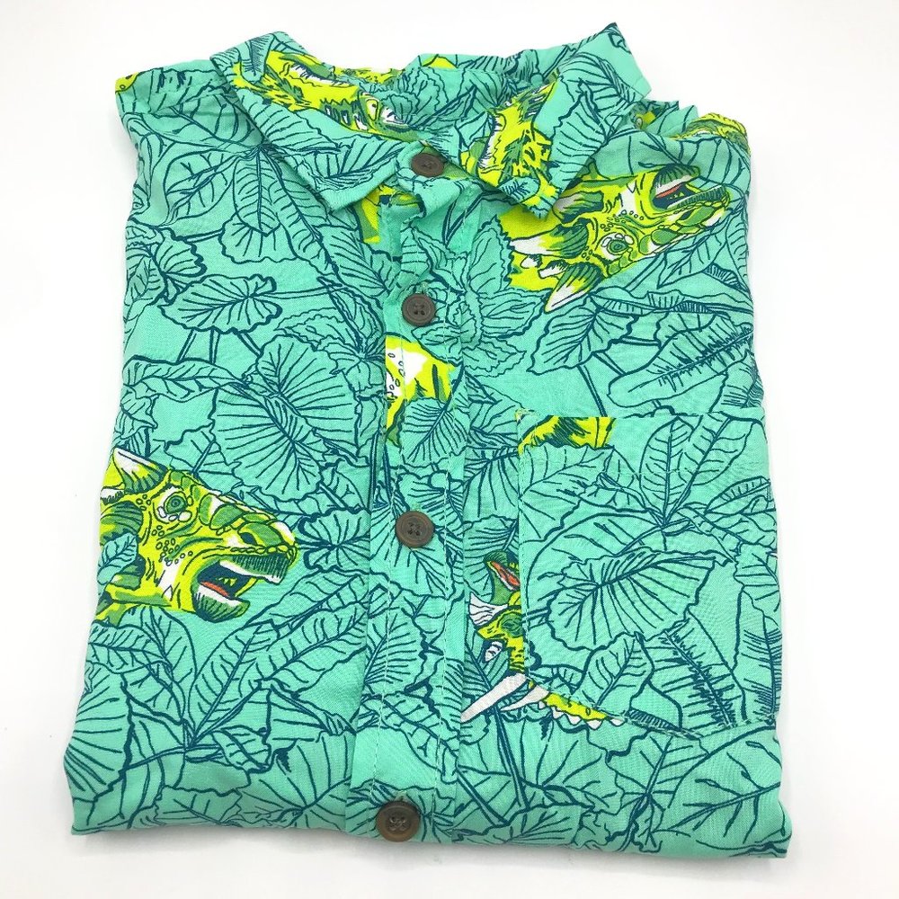 Cat & Jack Green Tropical Dino Button-Down Shirt
